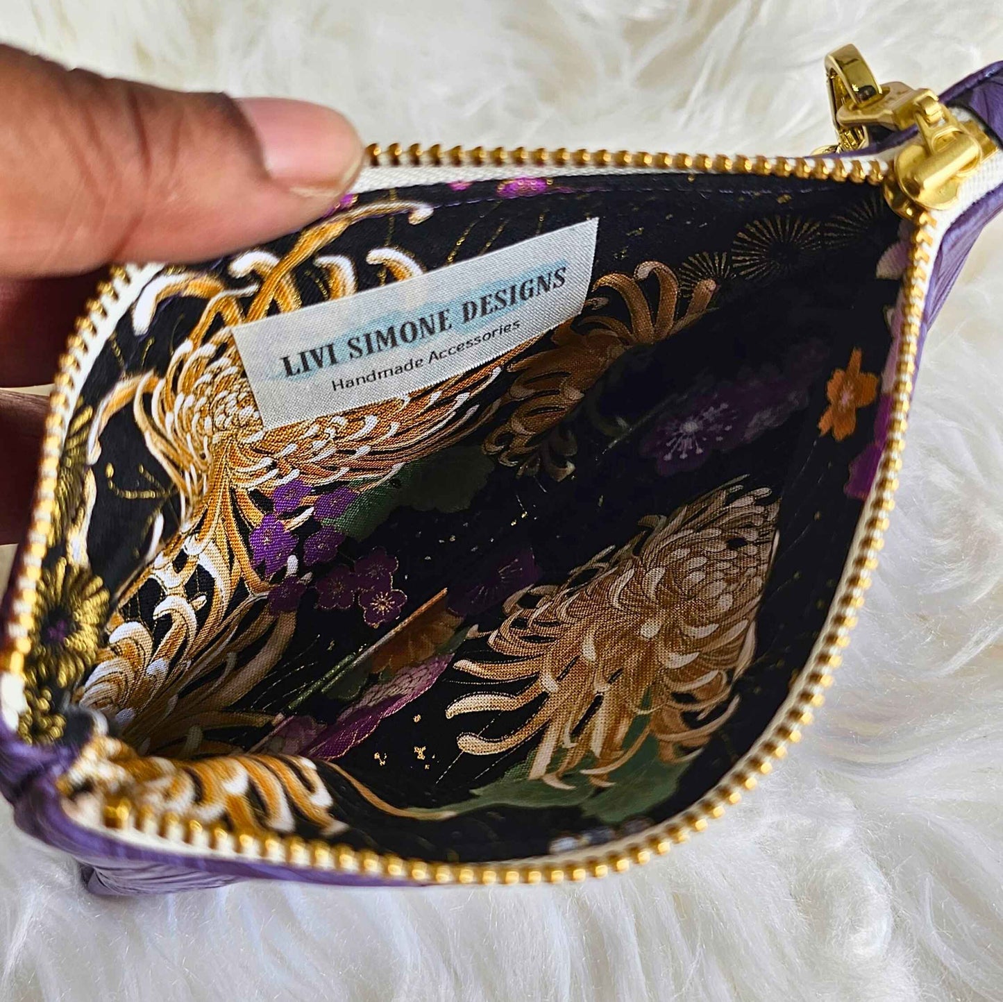 Eggplant Faux Leather Handmade Wristlet Clutch with four card slots and matching pouch