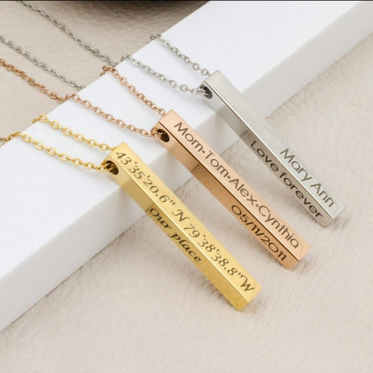 Personalized 3D Vertical Bar Necklace