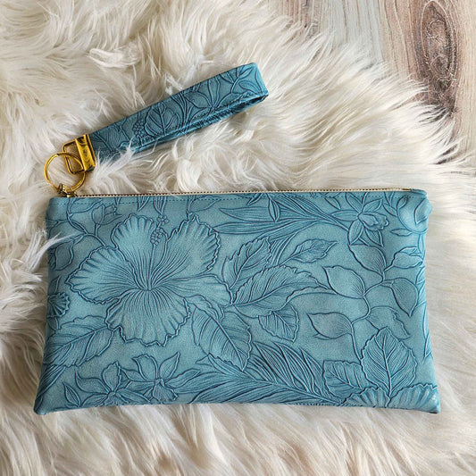 Moonstone Faux Leather Handmade Wristlet Clutch with four card slots and matching pouch