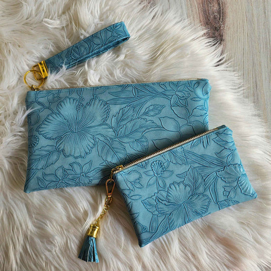 Moonstone Faux Leather Handmade Wristlet Clutch with four card slots and matching pouch