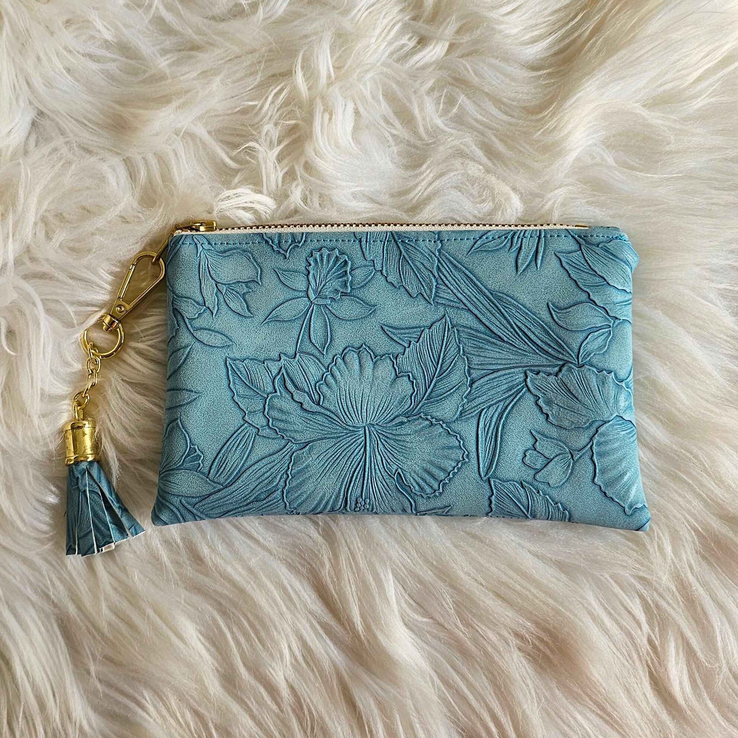 Moonstone Faux Leather Handmade Wristlet Clutch with four card slots and matching pouch