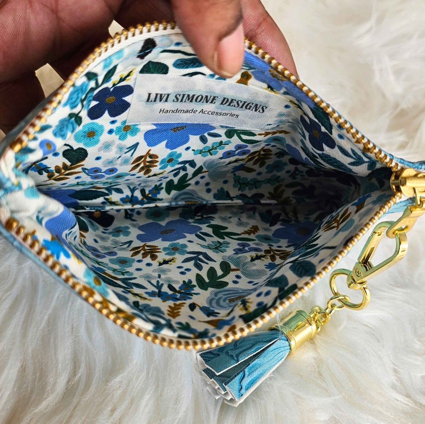 Moonstone Faux Leather Handmade Wristlet Clutch with four card slots and matching pouch