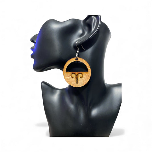 Wooden Zodiac Laser Engraved Earrings