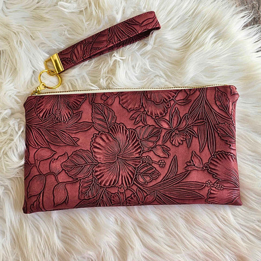Redwood Faux Leather Handmade Wristlet Clutch with four card slots and matching pouch