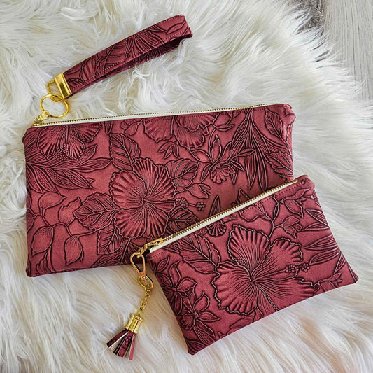 Redwood Faux Leather Handmade Wristlet Clutch with four card slots and matching pouch