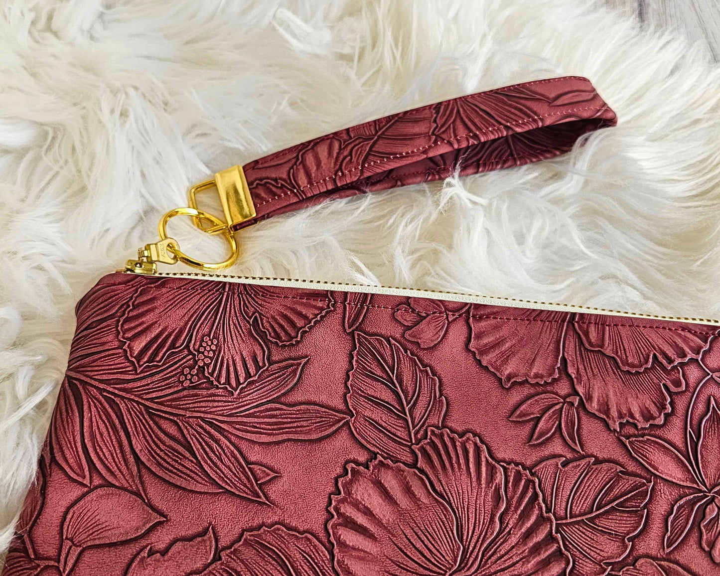 Redwood Faux Leather Handmade Wristlet Clutch with four card slots and matching pouch