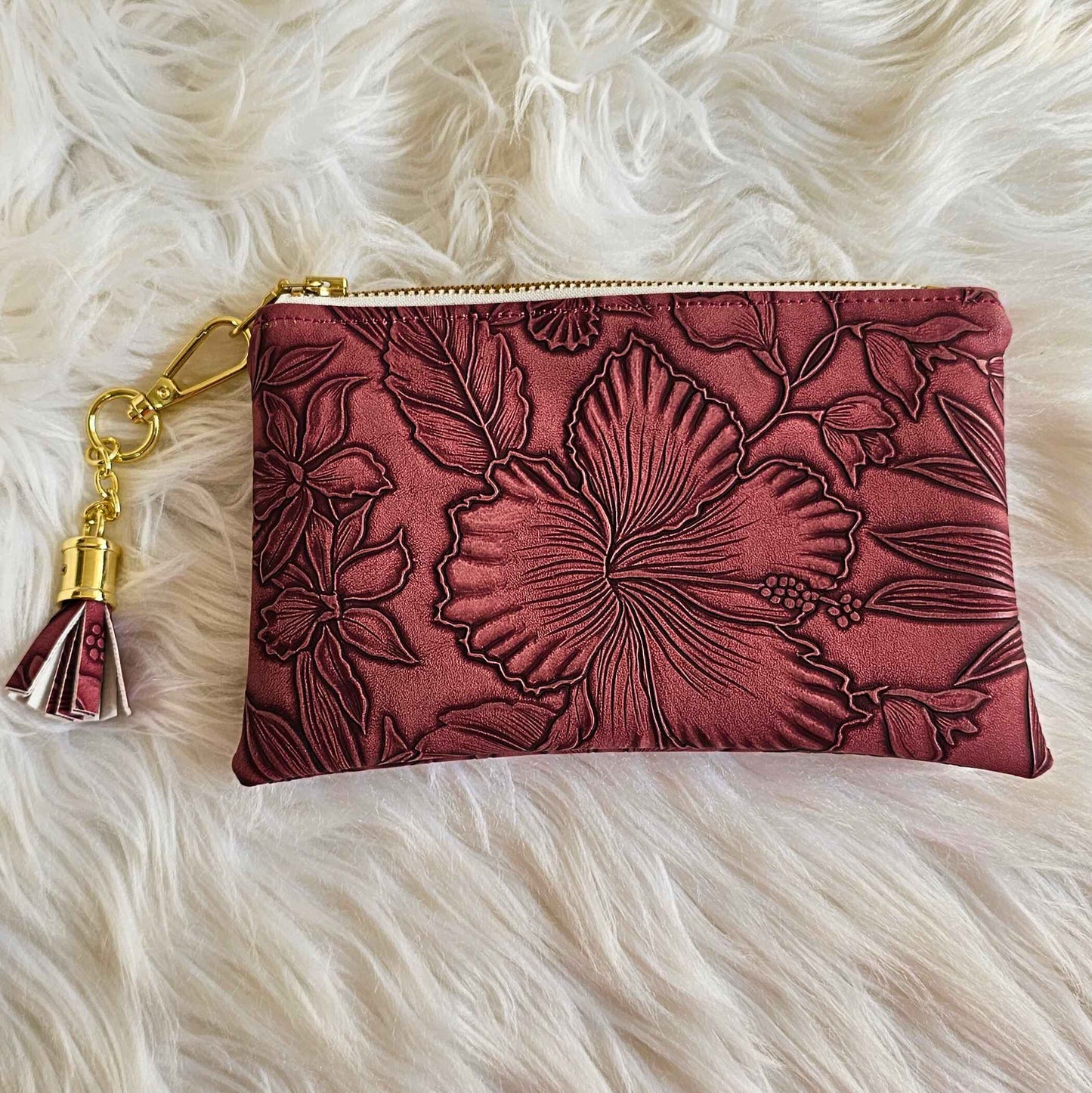 Redwood Faux Leather Handmade Wristlet Clutch with four card slots and matching pouch